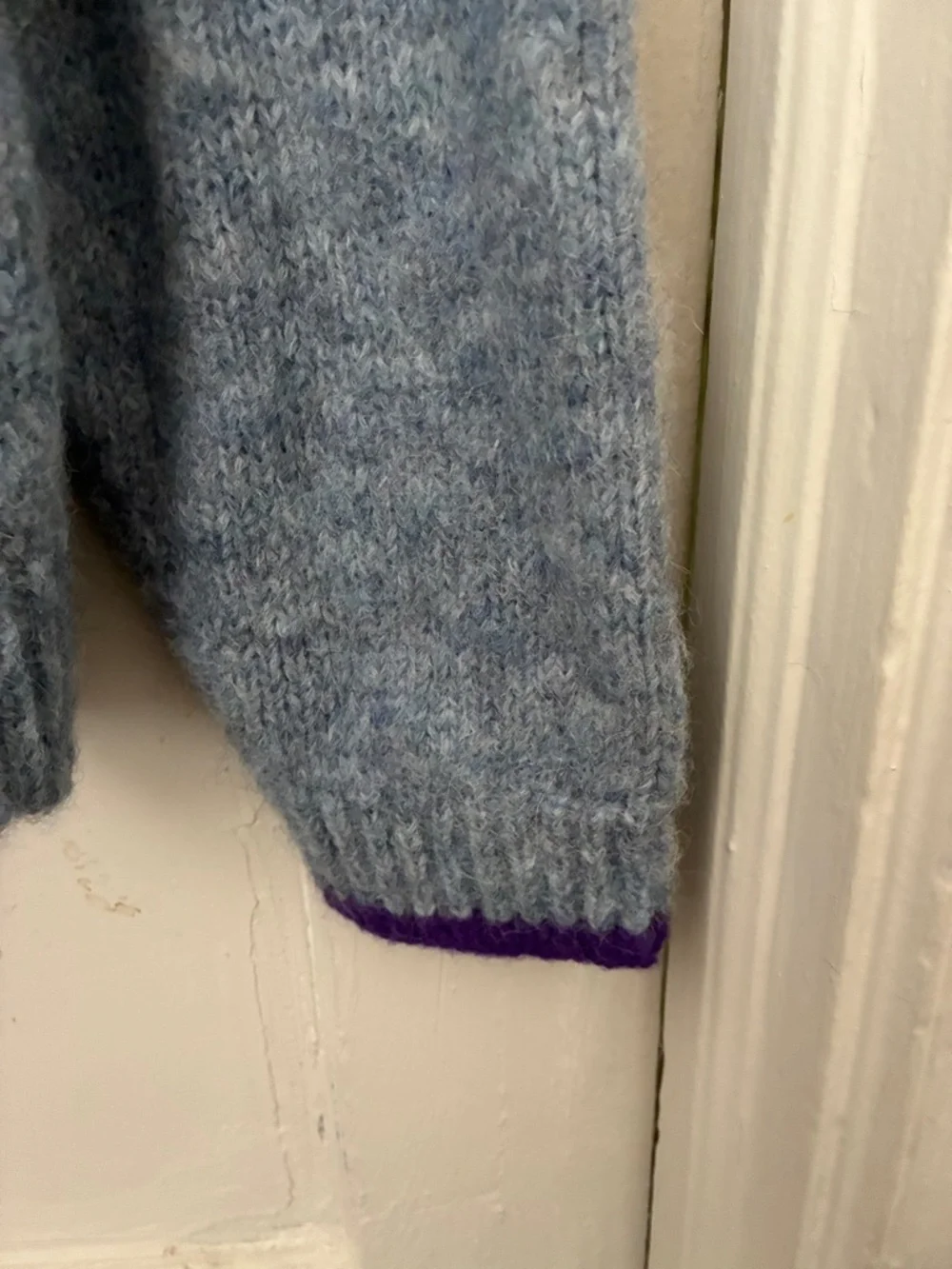 The Endery Sky Blue Mohair Cardigan with Red Stripe - Picture 2 of 8